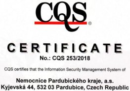 Nemocnice Pardubického kraje získala certifikaci bezpečnosti informací