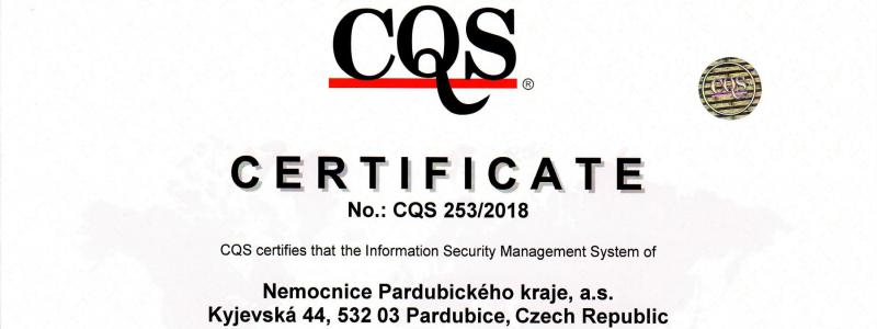 Nemocnice Pardubického kraje získala certifikaci bezpečnosti informací
